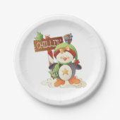 ウィンターペンギン&バードチリンクリスマスホリデー ペーパープレート (正面)