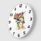 ウィンターペンギン&バードチリンクリスマスホリデー ラージ壁時計 (傾斜)