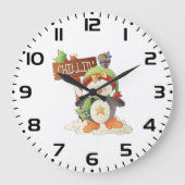 ウィンターペンギン&バードチリンクリスマスホリデー ラージ壁時計 (正面)