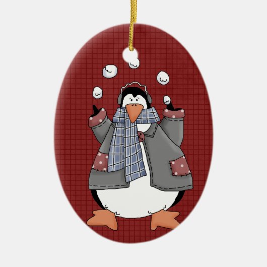 ウィンターペンギン 陶器クリスマスオーナメント セラミックオーナメント (正面)