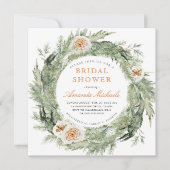 ウィンターホリデイグリーンリーパインバラブライダルシャワー 招待状 (正面)