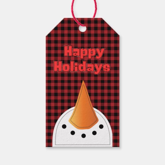 ウィンターホリデーおもしろい雪だるま顔 ギフトタグ (正面)