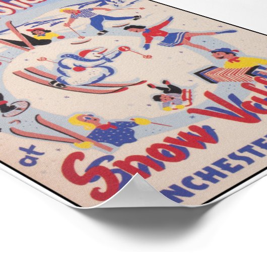 ウィンターホリデーアットスノーバレーバーモントヴィンテージスキー ポスター (角)