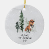ウィンターホリデーウッドランドキツネ1stクリスマス セラミックオーナメント (正面)