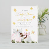ウィンターホリデーガールベビーシャワーフォイル招待状 箔招待状 (立ち正面)