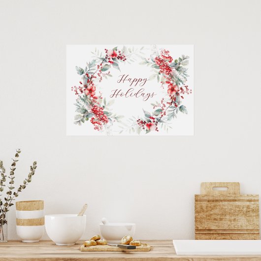 ウィンターホリデークラシカルベリーズハッピーホリデー ポスター (キッチン)