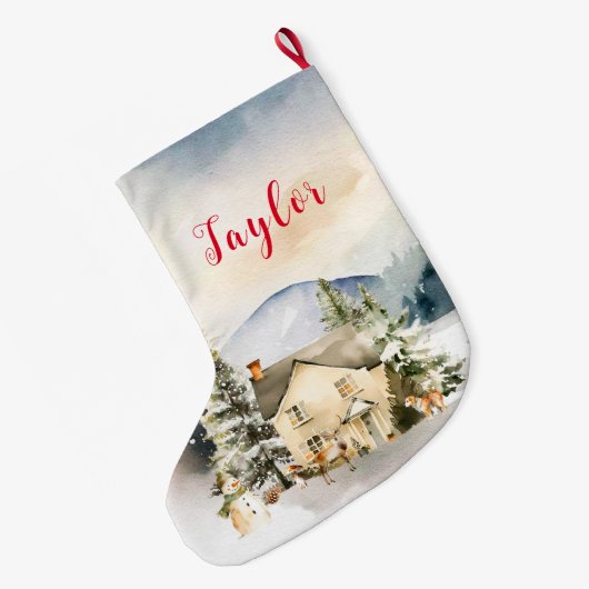 ウィンターホリデークリスマスコテージ ラージクリスマスストッキング (裏面 (吊り時))