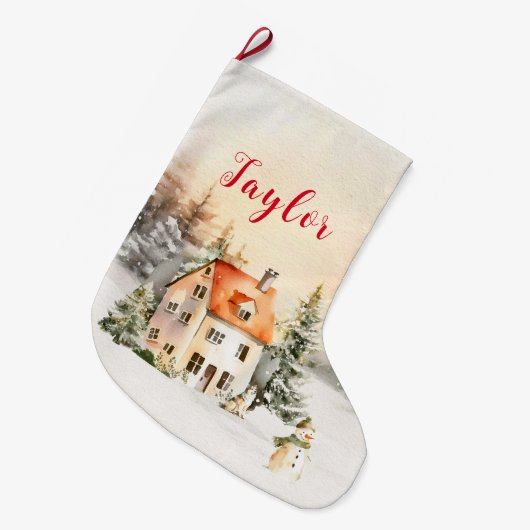 ウィンターホリデークリスマスコテージ ラージクリスマスストッキング (正面 (吊り時))