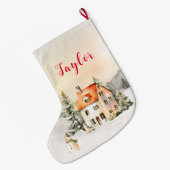 ウィンターホリデークリスマスコテージ ラージクリスマスストッキング (裏面 (吊り時))