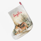 ウィンターホリデークリスマスコテージ ラージクリスマスストッキング (裏面 (吊り時))