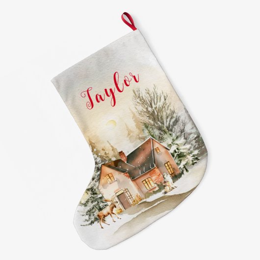 ウィンターホリデークリスマスコテージ ラージクリスマスストッキング (裏面 (吊り時))