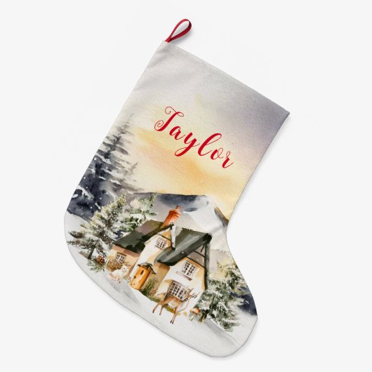 ウィンターホリデークリスマスコテージ ラージクリスマスストッキング (正面 (吊り時))