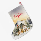 ウィンターホリデークリスマスコテージ ラージクリスマスストッキング (裏面 (吊り時))