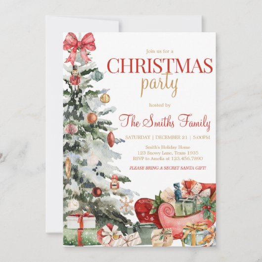 ウィンターホリデークリスマスツリークリスマスパーティー 招待状 (正面)