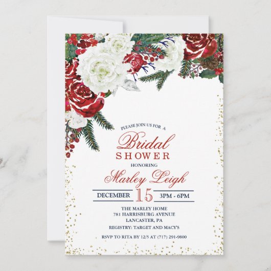 ウィンターホリデークリスマスブライダルシャワーの招待状 招待状 (正面)