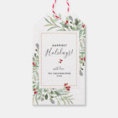 ウィンターホリデーグリーンボタニカルレッドベリーカスタム ギフトタグ (正面)