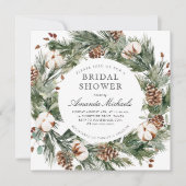 ウィンターホリデーグリーンリーパインコットンブライダルシャワー 招待状 (正面)