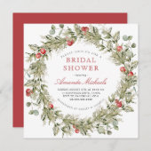 ウィンターホリデーグリーンリーパインブライダルシャワー 招待状 (正面/裏面)