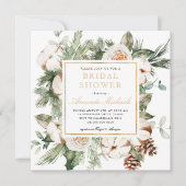 ウィンターホリデーグリーンリーパイン金ゴールドブライダルシャワー 招待状 (正面)