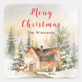 ウィンターホリデーコテージメリークリスマス スクエアシール (正面)