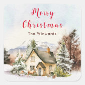 ウィンターホリデーコテージメリークリスマス スクエアシール (正面)