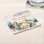ウィンターホリデーコテージメリークリスマス スクエアペーパーコースター (アングル)