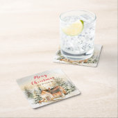 ウィンターホリデーコテージメリークリスマス スクエアペーパーコースター (インサイチュ)