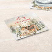 ウィンターホリデーコテージメリークリスマス スクエアペーパーコースター (アングル)