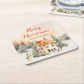 ウィンターホリデーコテージメリークリスマス スクエアペーパーコースター (アングル)