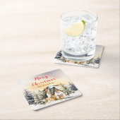 ウィンターホリデーコテージメリークリスマス スクエアペーパーコースター (インサイチュ)