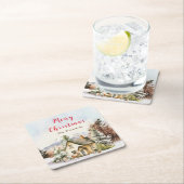 ウィンターホリデーコテージメリークリスマス スクエアペーパーコースター (インサイチュ)