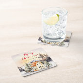 ウィンターホリデーコテージメリークリスマス スクエアペーパーコースター (インサイチュ)