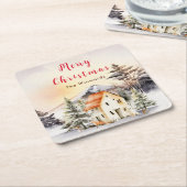 ウィンターホリデーコテージメリークリスマス スクエアペーパーコースター (アングル)