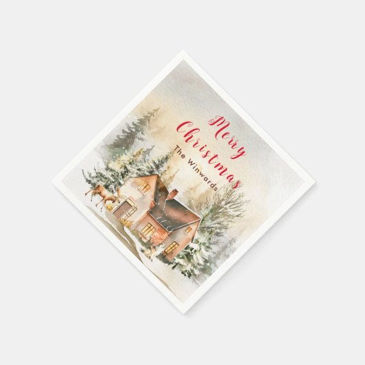 ウィンターホリデーコテージメリークリスマス スタンダードカクテルナプキン (角)