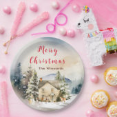 ウィンターホリデーコテージメリークリスマス ペーパープレート (パーティー)