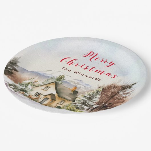 ウィンターホリデーコテージメリークリスマス ペーパープレート (アングル)