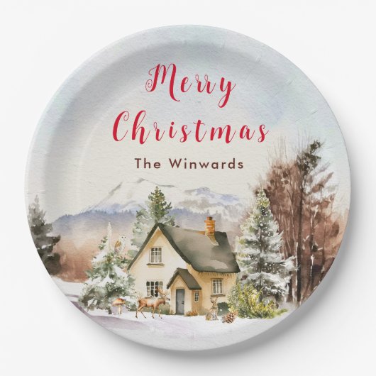 ウィンターホリデーコテージメリークリスマス ペーパープレート (正面)