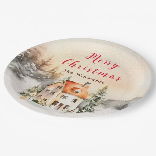 ウィンターホリデーコテージメリークリスマス ペーパープレート (アングル)