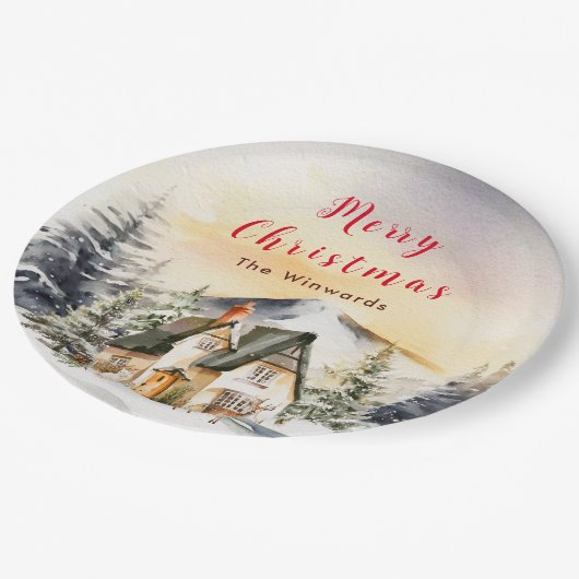 ウィンターホリデーコテージメリークリスマス ペーパープレート (アングル)