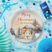 ウィンターホリデーコテージメリークリスマス ペーパープレート (パーティー)