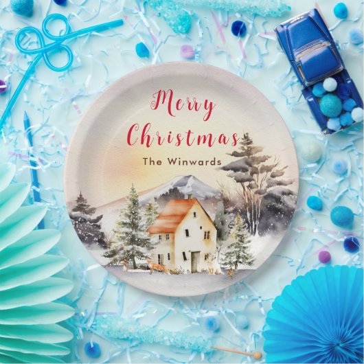 ウィンターホリデーコテージメリークリスマス ペーパープレート (パーティー)