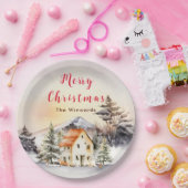 ウィンターホリデーコテージメリークリスマス ペーパープレート (パーティー)