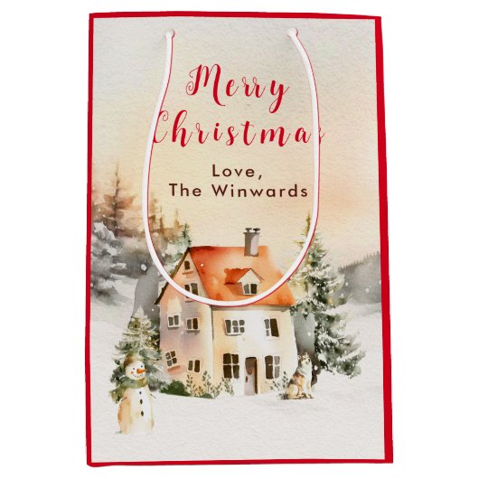 ウィンターホリデーコテージメリークリスマス ミディアムペーパーバッグ (正面)