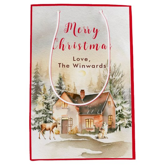 ウィンターホリデーコテージメリークリスマス ミディアムペーパーバッグ (正面)