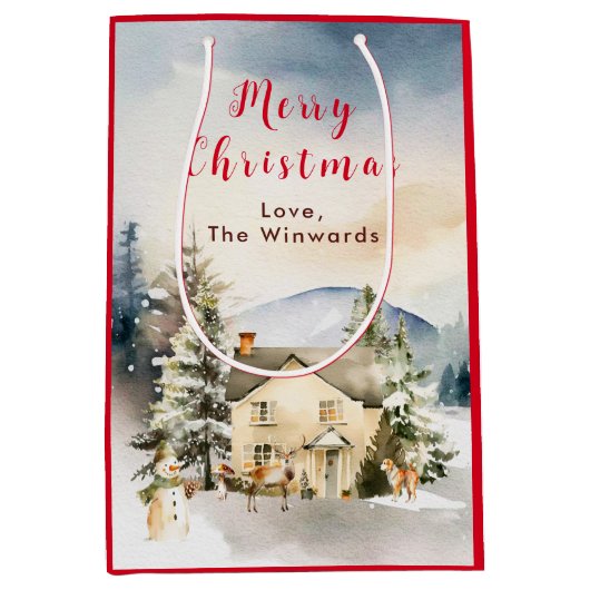 ウィンターホリデーコテージメリークリスマス ミディアムペーパーバッグ (正面)