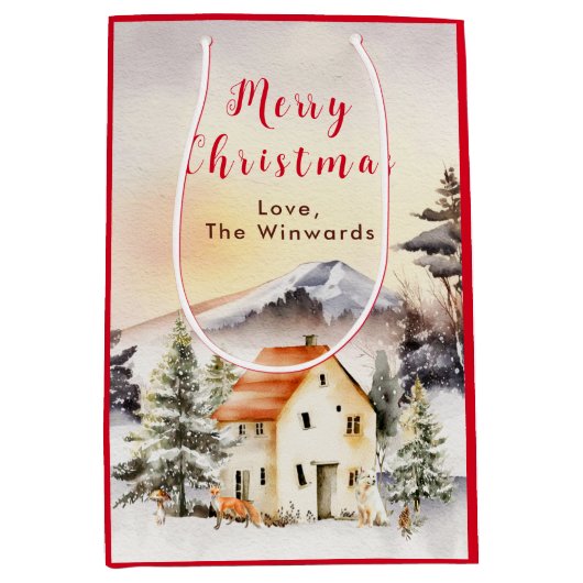 ウィンターホリデーコテージメリークリスマス ミディアムペーパーバッグ (正面)