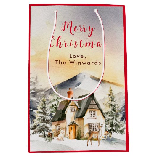 ウィンターホリデーコテージメリークリスマス ミディアムペーパーバッグ (正面)