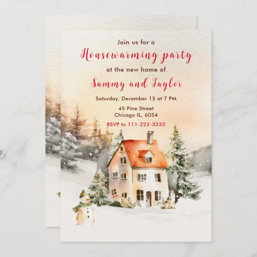 ウィンターホリデーコテージ引っ越し祝いパーティーパーティー 招待状 (正面/裏面)