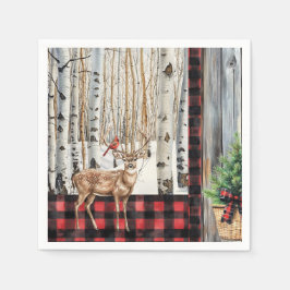 ウィンターホリデーシーナリー（鳥）ショウジョウコウカンチョウアンドディアー紙 スタンダードカクテルナプキン