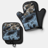 ウィンターホリデースノーシクル凍ってい滝 鍋つかみ&鍋敷きセット (正面/裏面)